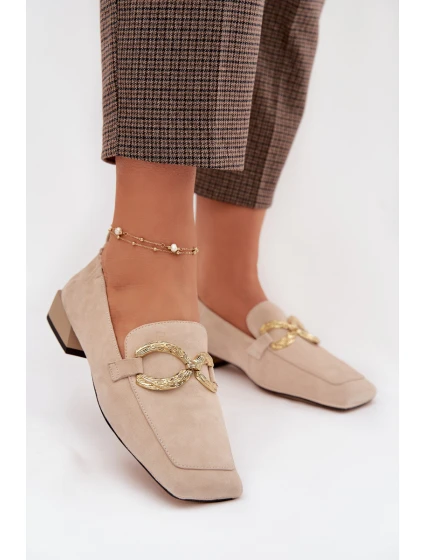 Dámské mokasíny z pravé kůže se zlatým detailem D&A Béžové model 22031885 - S.Barski