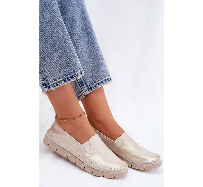 Dámské polobotky nazouvací kožené zlaté model 22122600 - Maciejka