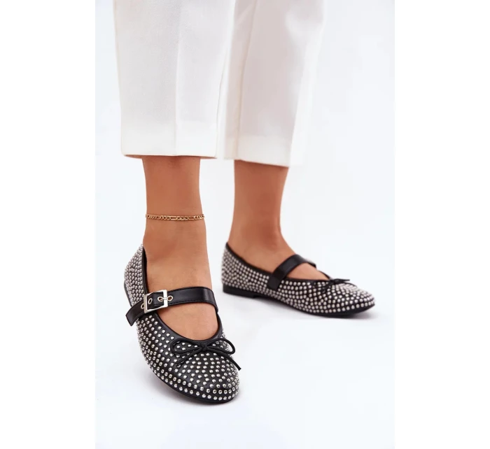 Dámske baleríny s mašľou a pásikom Zdivisa - čierne