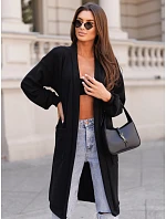 Kardigan damski długi oversize z kieszeniami czarny FashionStreet MY2583