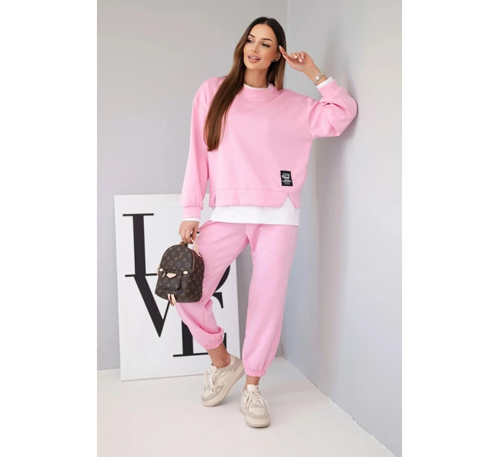 Dámská souprava s s volnou mikinou a tepláky světle růžový model 21808633 - K-Fashion Dámská souprava s s volnou mikinou a tepláky světle růžový model 21808633 - K-Fashion