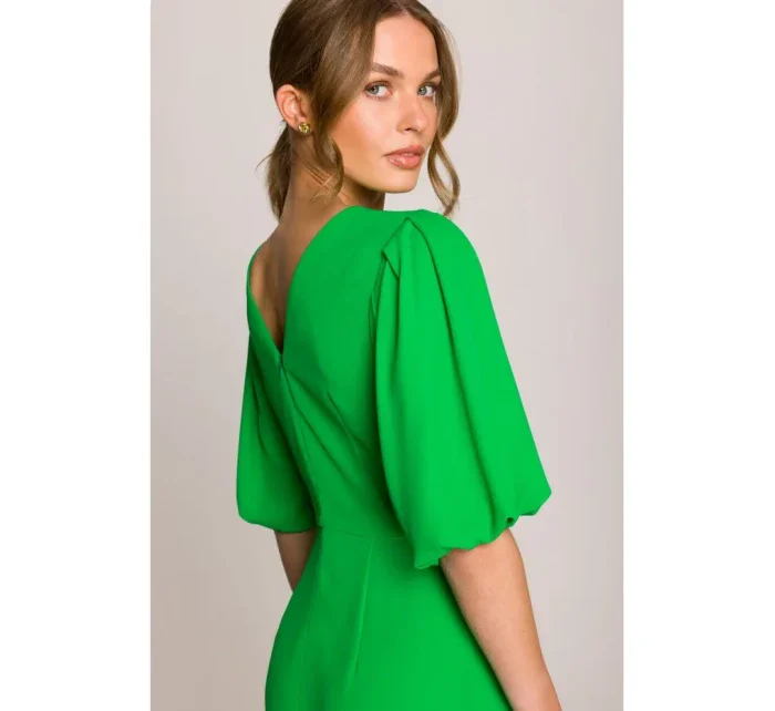 model 20966284 Šaty s puff rukávy zelené - STYLOVE