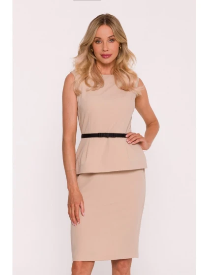 S427 Peplum šaty - béžové