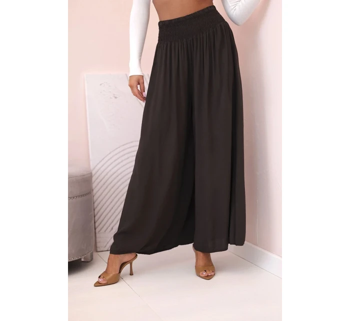 Dámske viskózové nohavice s elastickým pásom hnedé