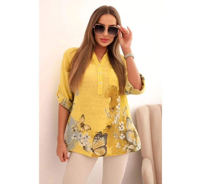 Dámska bavlnená košeľa na gombíky s vreckom na kiwi