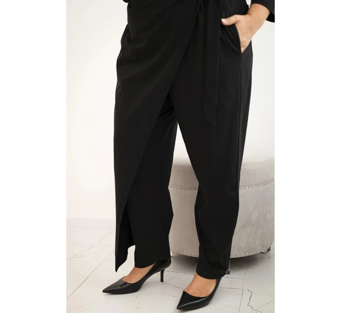 Dámský bavlněný overal Plus Size s vázáním v pase a 3/4 rukávem černý