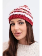 Dámska zimná čiapka s farebnou priadzou a elastickou šnúrkou K352 bordová
