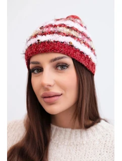 Dámska zimná čiapka s farebnou priadzou a elastickou šnúrkou K352 bordová
