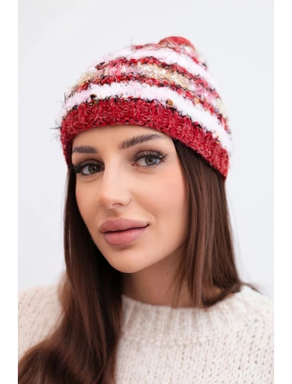 Dámska zimná čiapka s farebnou priadzou a elastickou šnúrkou K352 bordová