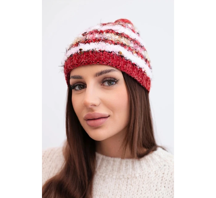 Dámska zimná čiapka s farebnou priadzou a elastickou šnúrkou K352 bordová