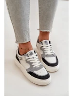 Damskie Niskie Sneakersy Z Eko Skóry Big Star OO274028 Biało-Szare Damskie Niskie Sneakersy Z Eko Skóry Big Star OO274028 Biało-Szare