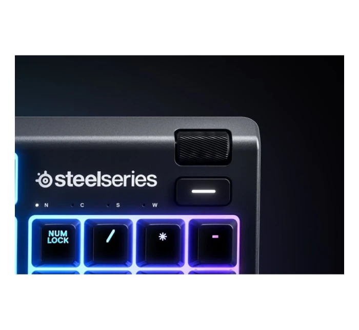 SteelSeries Apex 3 Gaming Keyboard, US Layout, Wired, Black SteelSeries Apex 3 Gaming Keyboard Vodotesná IP32 pre ochranu proti poliatiu, prispôsobiteľné 10-zónové RGB osvetlenie reaguje na hry a Discord, tiché herné spínače vydržia dlho