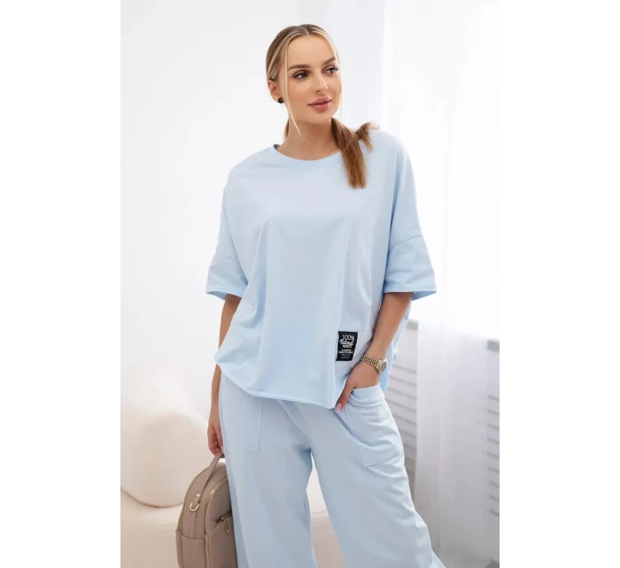 Súprava bavlnená blúzka + nohavice modrá