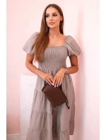 Dámské viskózové šaty s nabíranými rukávy a volánkovým topem fango