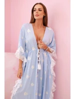 Dámsky boho plášť z viskózy s čipkou modrý