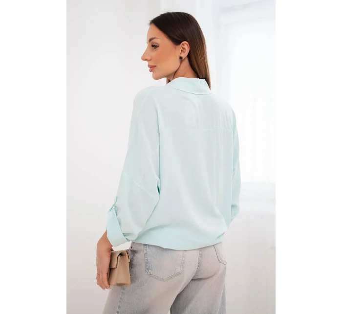 Dámská košile s viskózou a ozdobnými knoflíky a límečkem mátová