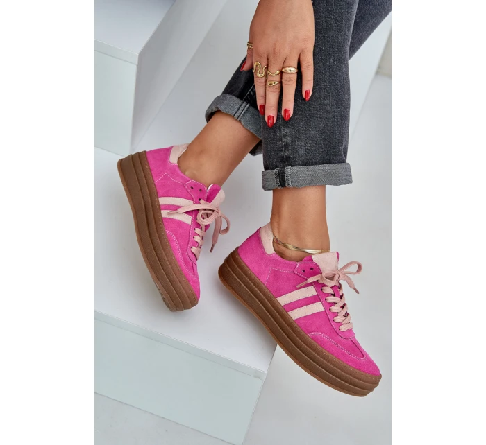 Zazoo N1068S4 Damskie Zamszowe Sneakersy Na Platformie Fuksja
