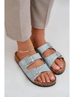 pantofle na korkové podrážce s přezkami mátové model 21685406 - Boto pantofle na korkové podrážce s přezkami mátové model 21685406 - Boto