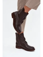 Botki Damskie Z Naturalnej Skóry Na Płaskim Obcasie Zazoo 3842 Czekoladowe