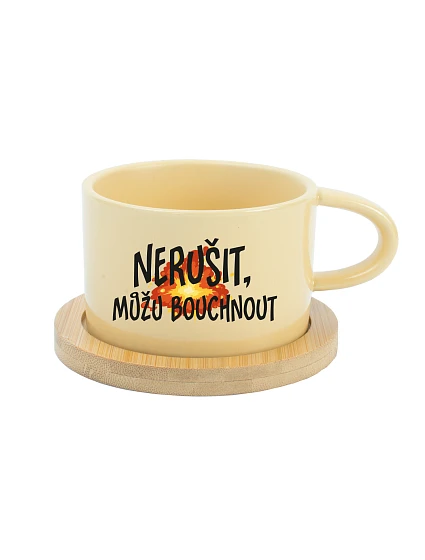 NERUŠIŤ, MOŽNO BUDEM BÚCHAŤ. – žltý hrnček Makronka 200 ml