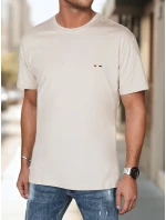 Pánske bavlnené základné tričko s výšivkou cappuccino FashionStreet RX5638 Pánske bavlnené základné tričko s výšivkou cappuccino FashionStreet RX5638