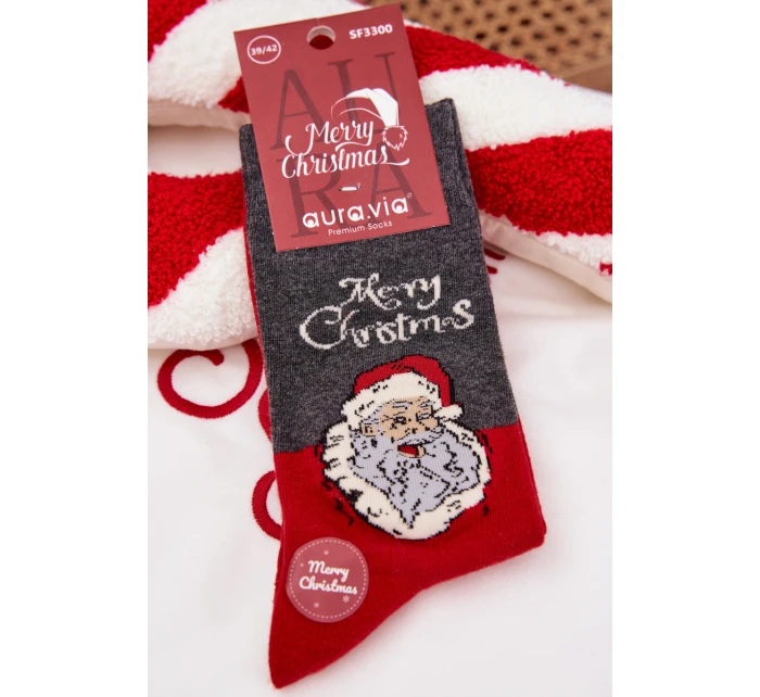 Pánské vánoční ponožky S nápisem A se Santa Tmavě šedé model 21786707 - Aura.via