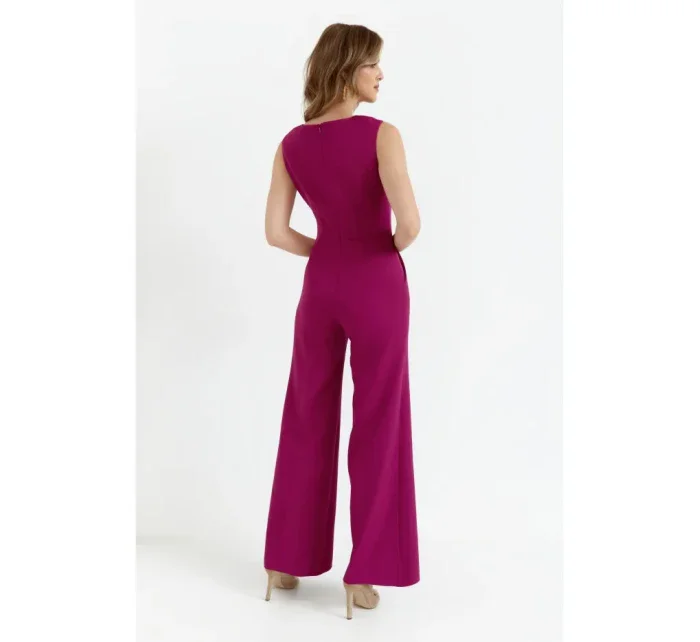 S115 Kombinéza so širokými nohavicami - rubínová