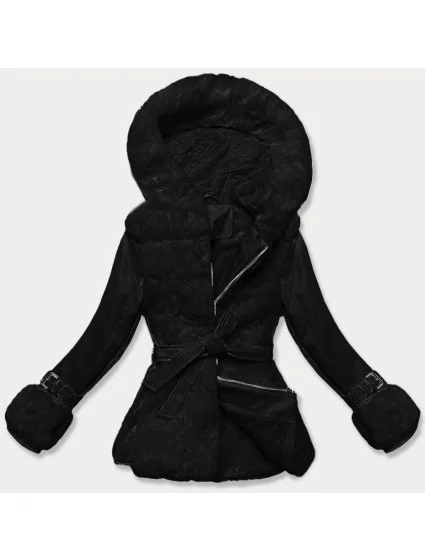 Černá dámská kožešinová bunda s prvky z eko kůže model 21248512 - J.STYLE