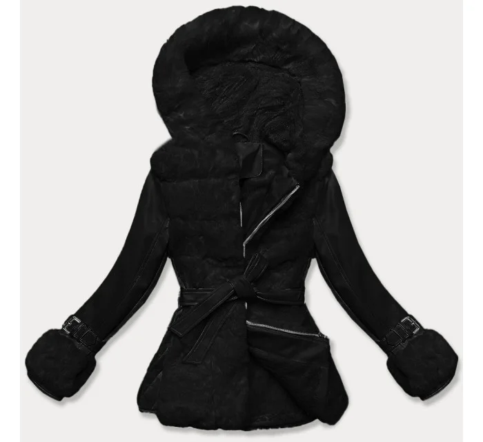 Černá dámská kožešinová bunda s prvky z eko kůže model 21248512 - J.STYLE