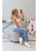 Blúzka bez ramienok s volánikmi, púdrovo ružová