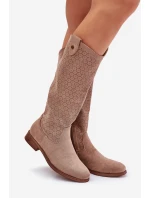Kozaki Na Płaskim Obcasie Z Ażurowym Wzorem S.Barski HY51-062 Beżowe