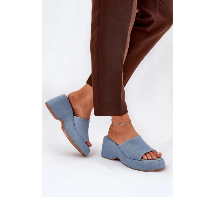 Dámské Pantofle Na Platformě A Klínu Džínové model 21687988 - Boto