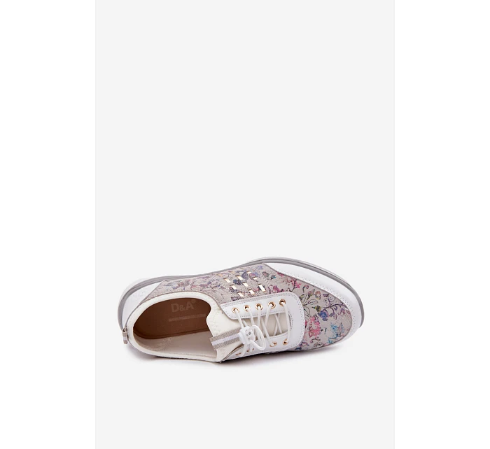 Dámské vzorované kožené polobotky D&A GR61-5990 bílé