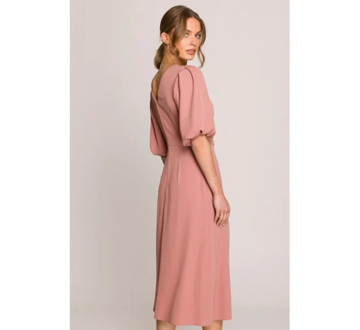 model 20966274 Šaty s puff rukávy růžové - STYLOVE