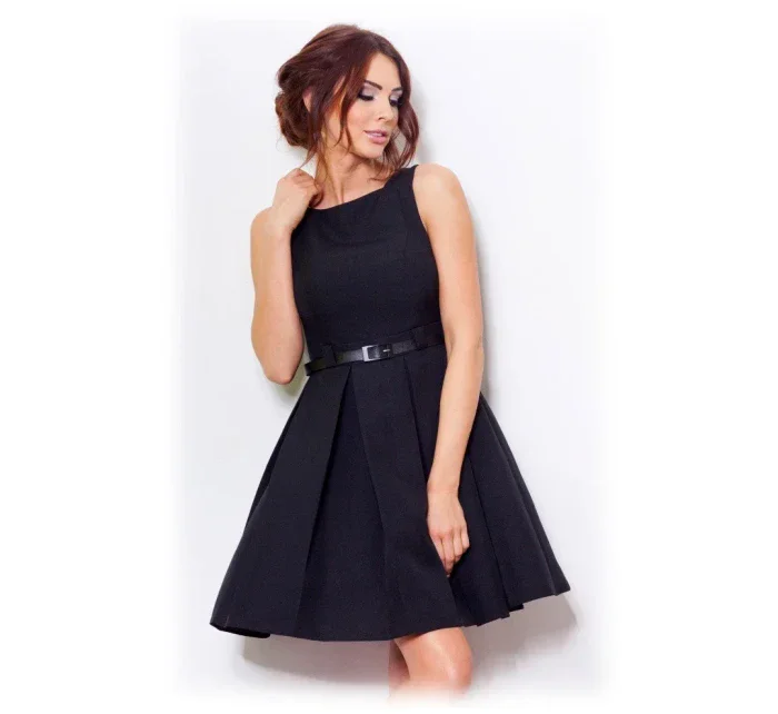 Dámske spoločenské šaty FOLD so skladmi a opaskom stredne dlhé čierne - Čierna - Numoco Dámske spoločenské šaty FOLD so skladmi a opaskom stredne dlhé čierne - Čierna - Numoco