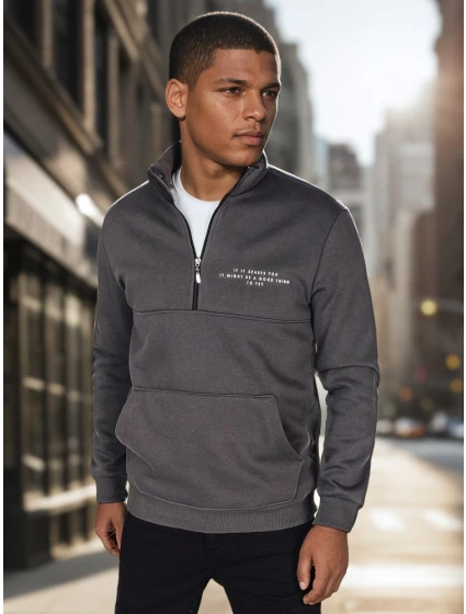 Pánska grafitová mikina s potlačou FashionStreet BX5888