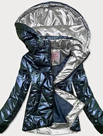 Tmavo modrá krátka lesklá dámska bunda (W586)