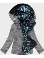 Tmavomodrá krátka lesklá dámska bunda (W586-1) Tmavomodrá krátka lesklá dámska bunda (W586-1)