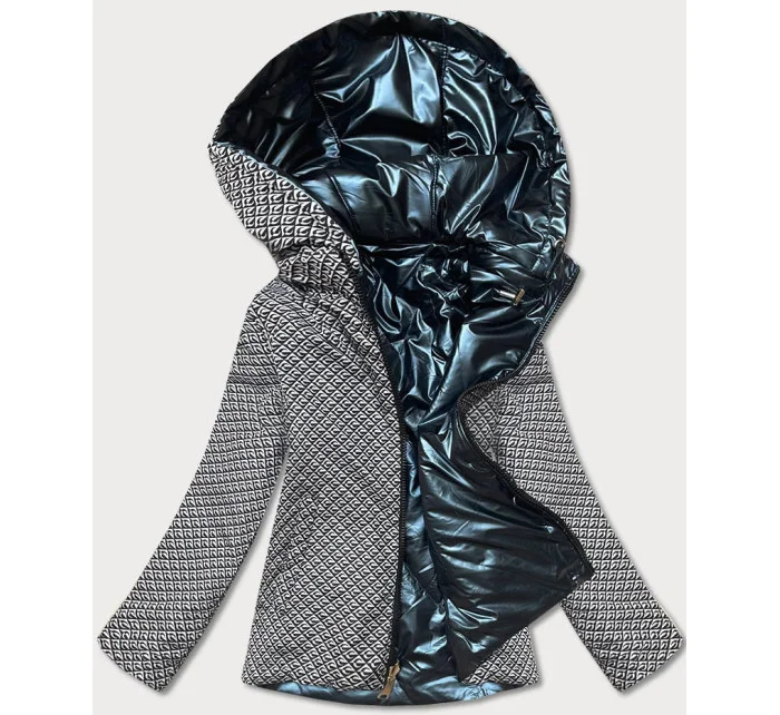 Tmavomodrá krátka lesklá dámska bunda (W586-1) Tmavomodrá krátka lesklá dámska bunda (W586-1)