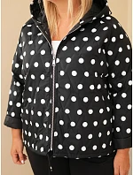 Dámská bunda Plus Size s kapucí v puntíky černá