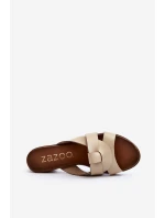 Zazoo 40236 Skórzane Klapki Damskie Na Niskim Obcasie Beżowe