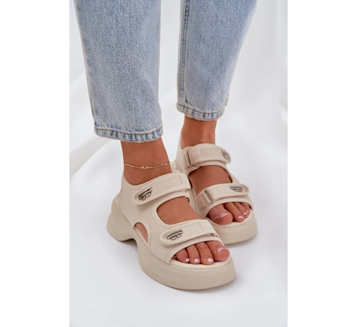 Materiałowe Lekkie Sandały Na Platformie Jasnobeżowe Deniffia