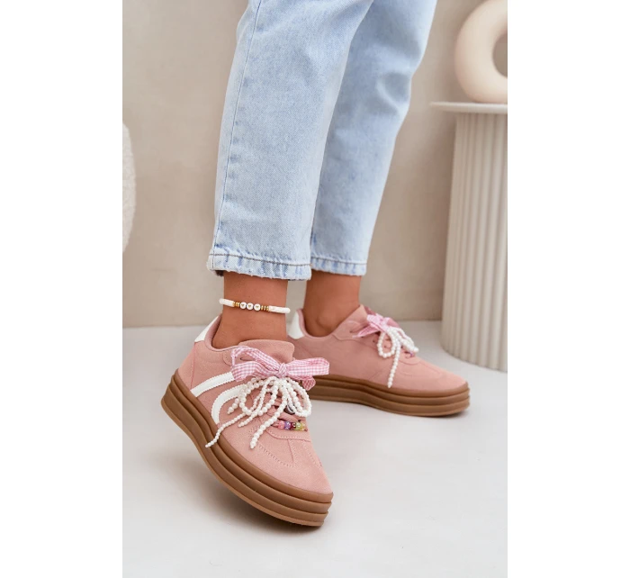 Dámské Tenisky Na Platformě S Ozdobami Růžové model 21688410 - Boto Dámské Tenisky Na Platformě S Ozdobami Růžové model 21688410 - Boto