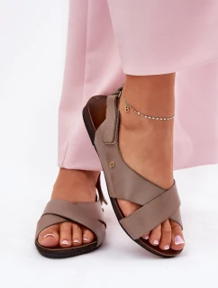 Skórzane Sandały Na Rzep Zazoo 40141 Ciemnobeżowe