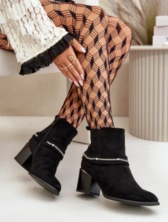 Zateplené dámske členkové topánky na podpätku s reťazou Eco Suede Black Hanalen