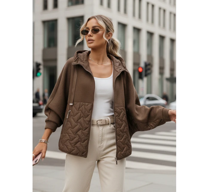 Dámska prechodná oversize bunda s kapucňou hnedá FashionStreet TY5593