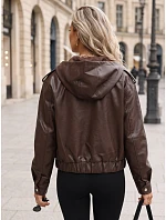 Kurtka damska skórzana z kapturem brązowa model 22341135 - FashionStreet