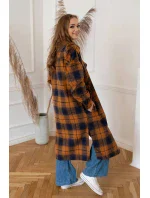 Hnedo-tmavo modrý dámsky károvaný košeľový kabát (8424) Hnedo-tmavo modrý dámsky károvaný košeľový kabát (8424)
