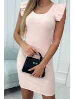 Šaty s nariasenými rukávmi púdrovo ružové