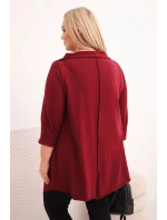 Dámská asymetrická bavlněná blůza Plus Size s ohrnovacími rukávy bordová